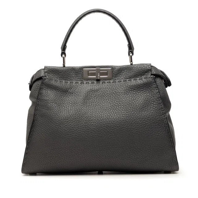 Gray Fendi Medium Calfskin Peekaboo Iconic Satchel in Grey Calfskin from Designer Revival