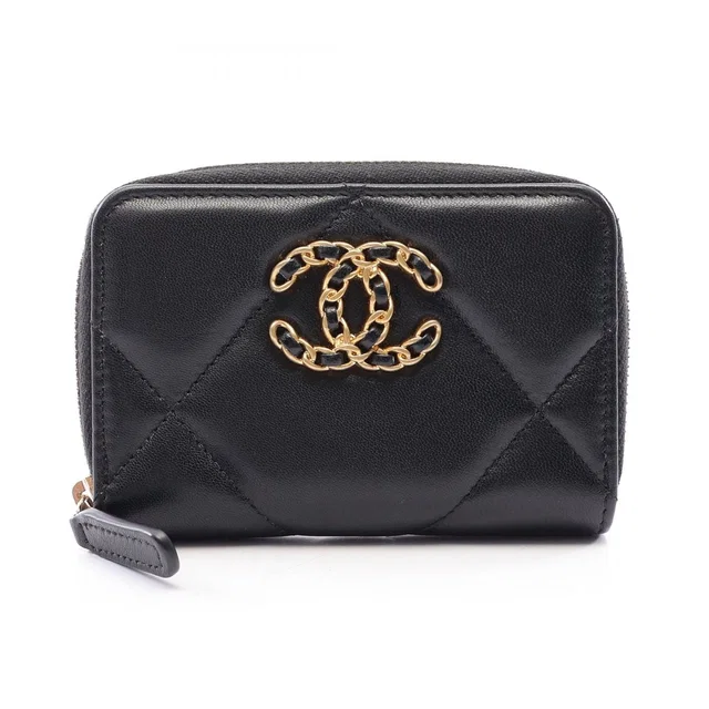 Coin Purse Chanel 19 Zipcoin Black Lambskin Quilted in Black Lambskin from The Reluxe