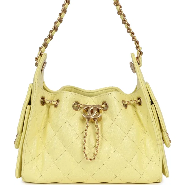 Chanel Mini 25 Hobo Bag Light Yellow Caviar Antique Gold Hardware in Yellow Caviar leather from Madison Avenue Couture