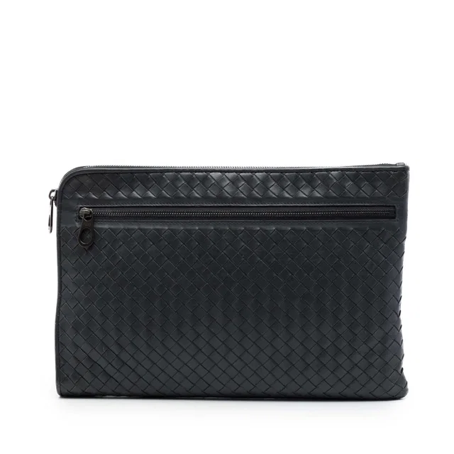 Gray Bottega Veneta Nappa Intrecciato Clutch in Grey Nappa leather from Designer Revival