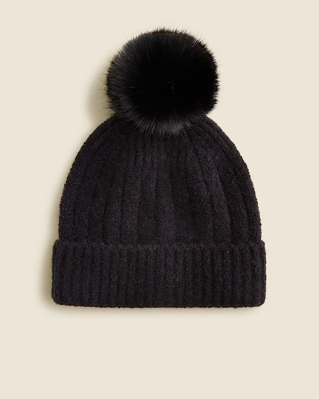 J.Crew Ribbed pom-pom beanie in Supersoft yarn in Black from J.Crew (Canada), photo 1 of 1