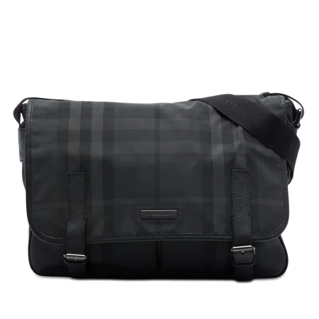 Grey Burberry Smoke Check Nylon Messenger Bag in Grey Nylon from Designer Revival