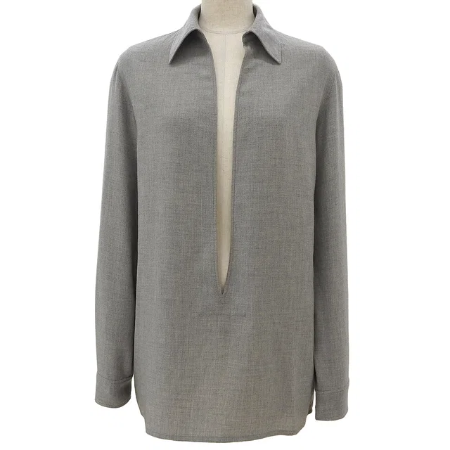Hermès Cashmere V-neck Long Sleeve Shirt #36 Gray in Grey Cashmere from VINTAGE QOO TOKYO