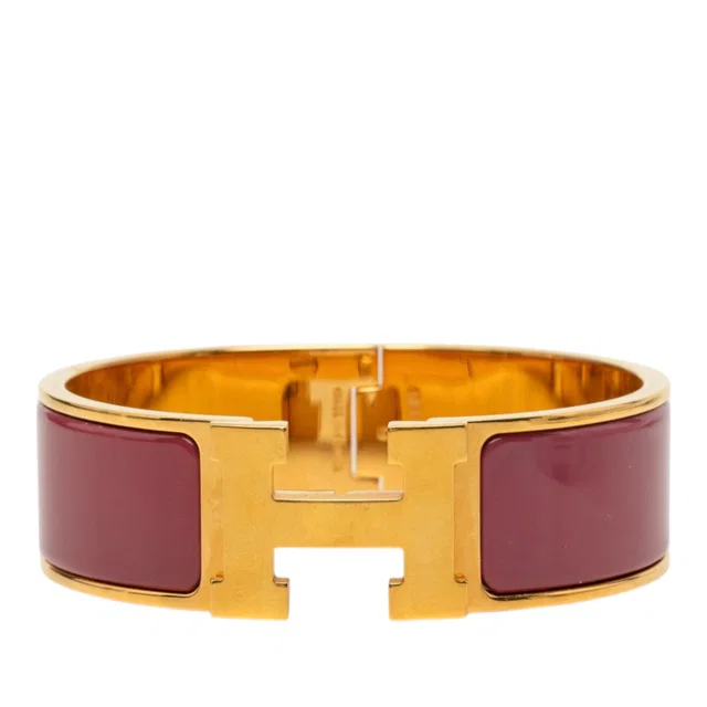 Red Hermès Wide Enamel Clic Clac H Bracelet PM in Red from Designer Revival