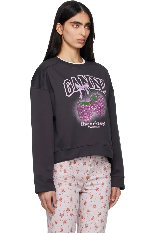 GANNI Black Raspberries Crewneck Sweatshirt, photo 2 of 4 from SSENSE