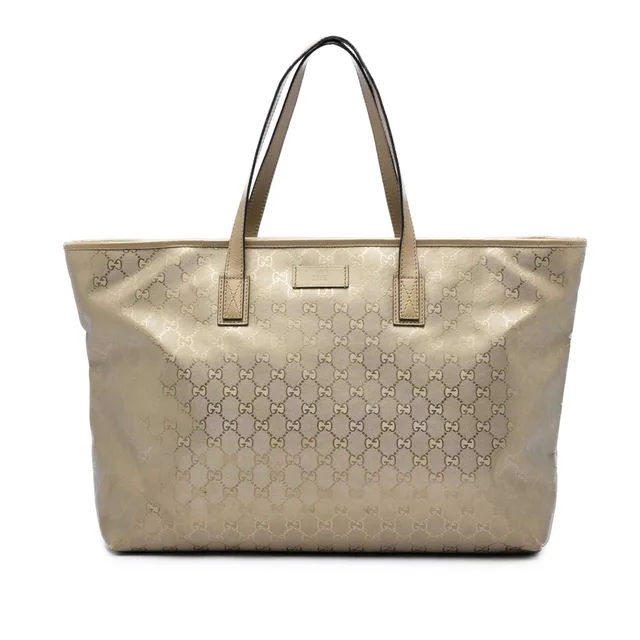 Gold Gucci Large GG Imprime Tote in Gold Coated canvas from Designer Revival