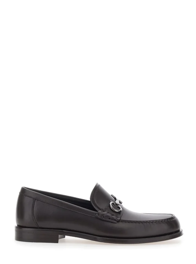 Brown Loafers with Metallic Gancini Detail on the Front in Leather Man in Brown, image 1 of 1 from Gaudenzi Boutique