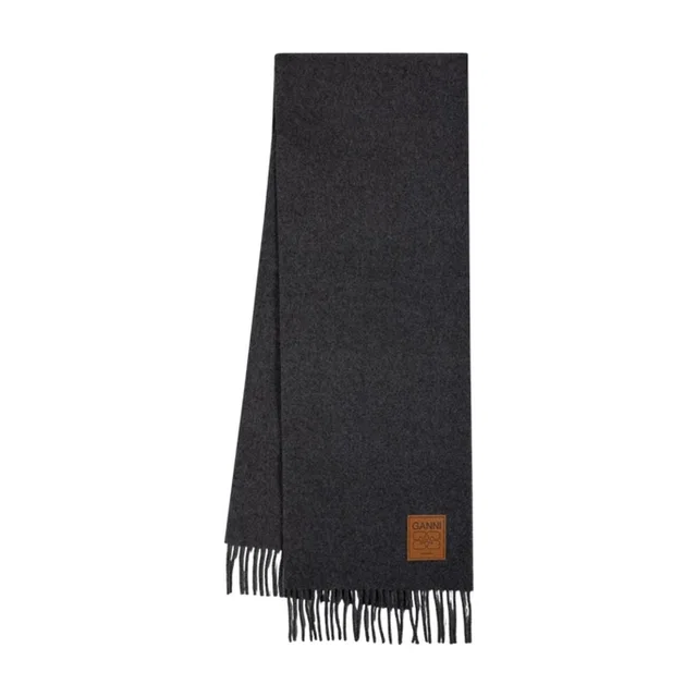 GANNI Double Face Wool Scarf — Gray Scarfs in Grey Wool from HEWI