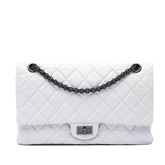 White Chanel Quilted Aged Calfskin Reissue 2.55 Double Flap 226 Shoulder Bag in White Calfskin from Designer Revival