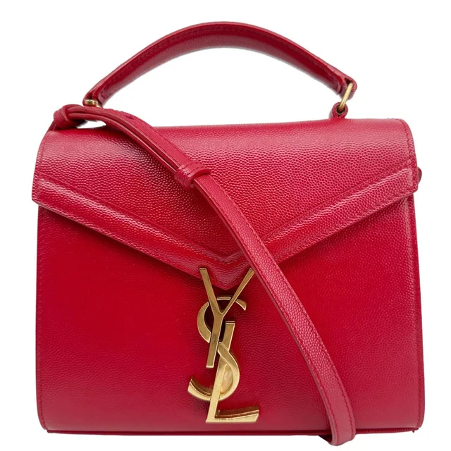 Saint Laurent Cassandra Mini Grain De Poudre Leather Top Handle Shoulder Bag Red in Red Leather from Dallas Designer Handbags