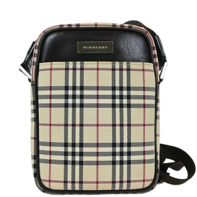 Beige Burberry Check Shoulder Bag in Beige Canvas from AMORE Vintage Tokyo