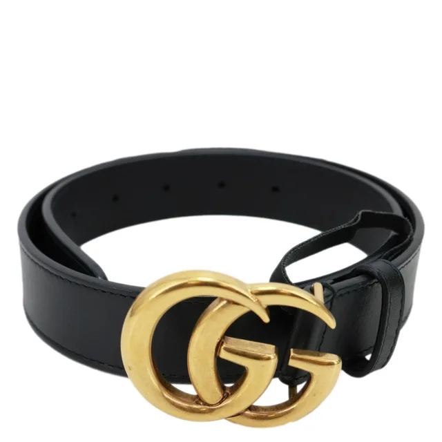 Gucci GG Buckle Marmont Leather Belt Size 70.28 Black 414516 in Black Leather from Dallas Designer Handbags
