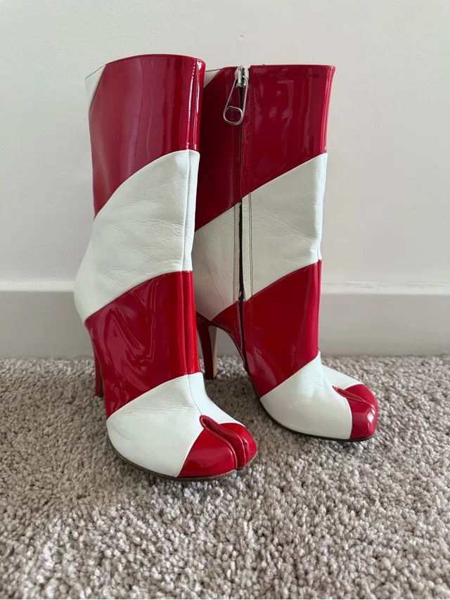 Maison Margiela Red And White Patent Leather Tabi Ankle Boots in red|white Patent leather from Poshmark