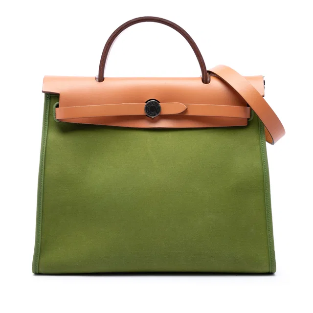 Green Hermès Toile Herbag Zip 31 Satchel in Green Canvas from Designer Revival
