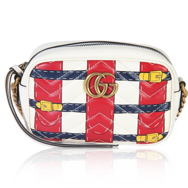 Gucci Trompe Loeil Print Calfskin Matelasse Small Gg Marmont Camera Bag Beige Leather Handbag in Beige Calfskin from HEWI
