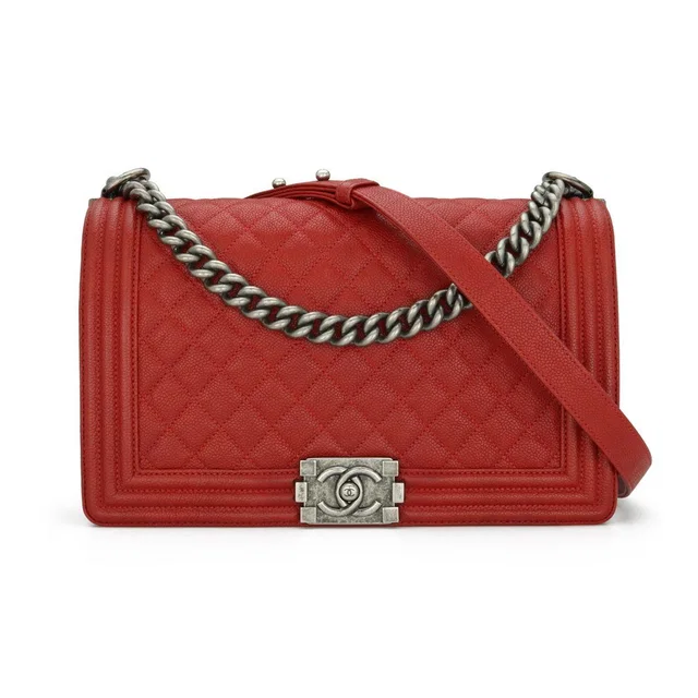 Chanel Red Caviar Leather Medium Boy Bag in Red Caviar leather from HEWI