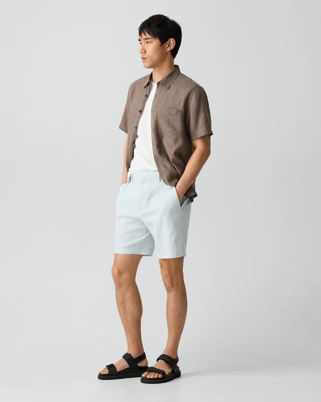 Theory Standard Short in Good Linen in DARK ICY DEW 62% Linen, 36% Viscose, 2% Elastane, photo 2 of 10 from Theory