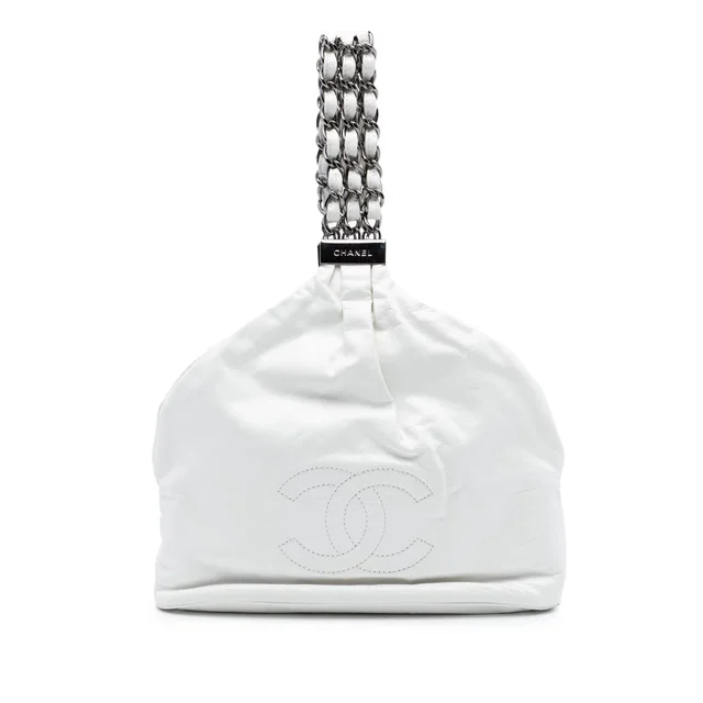 White Chanel CC Lambskin Rock and Chain Hobo Bag Handbag in White Lambskin from Designer Revival