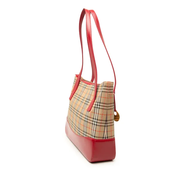 Beige Burberry Haymarket Check Canvas Tote in Beige Canvas from Designer Revival, photo 2 of 6