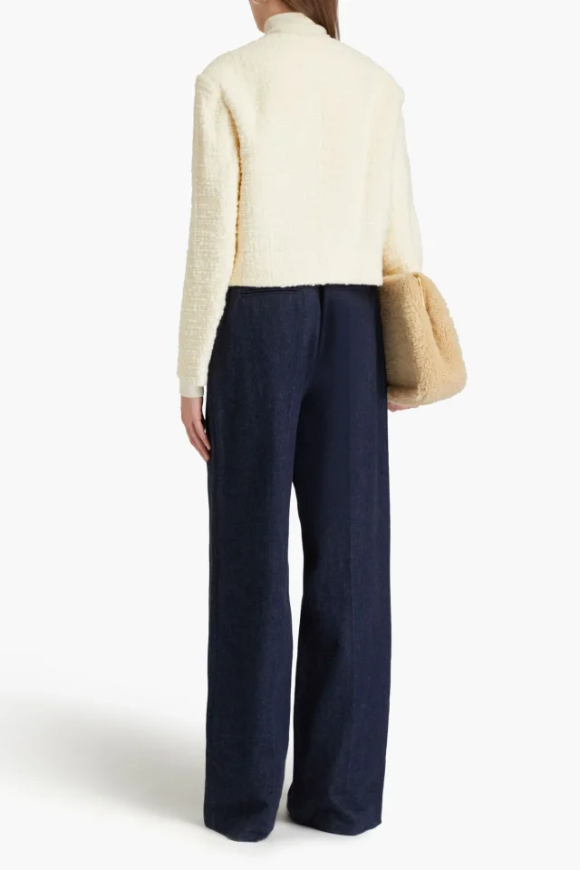 Zimmermann Wool-Blend Tweed Cropped Double-Breasted Blazer in Off White, photo 3 of 4 from THE OUTNET