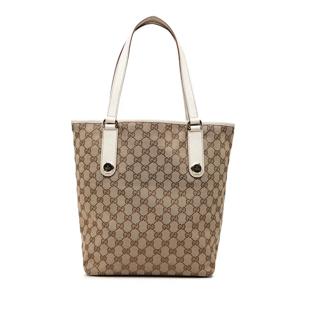 Beige Gucci GG Canvas Charmy Tote in Beige Canvas from Designer Revival