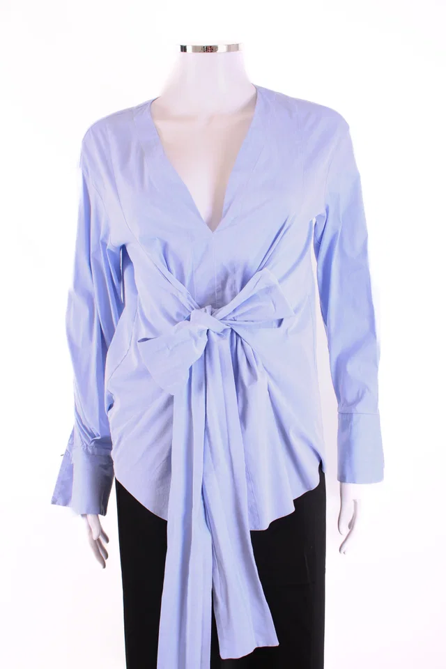 Brunello Cucinelli L/S Tie Front Shirt Light Blue S in Blue from Luxury Promise