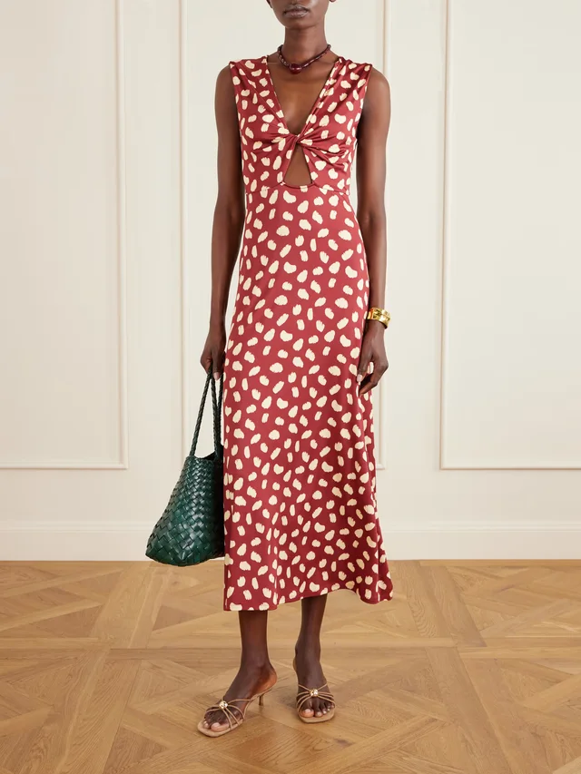JOHANNA ORTIZ Horizonte Mistico cutout printed jersey midi dress in Red, photo 2 of 2 from NET-A-PORTER (Canada)