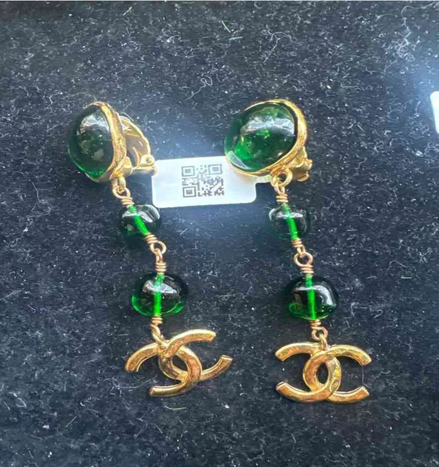 Chanel 1994 Green Glass Shoulder Clip-on Earring in Green from Luxury Promise