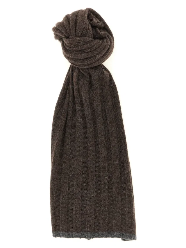 Brunello Cucinelli Ribbed Cashmere Scarf — Brown Pure Scarfs in Brown Cashmere from HEWI
