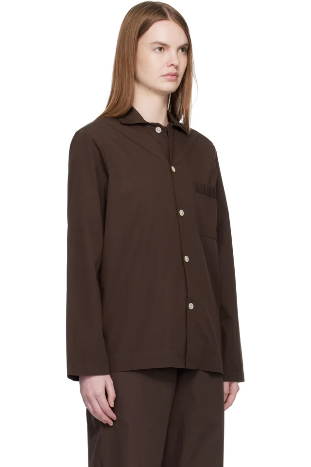 Tekla Brown Poplin Long-Sleeved Pyjama Shirt, photo 2 of 4 from SSENSE