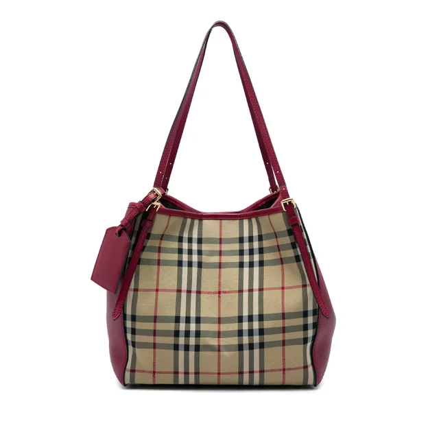 Red Burberry Small Haymarket Check Nylon and Calfskin Canterbury Tote in Red Calfskin from Designer Revival, photo 1 of 1