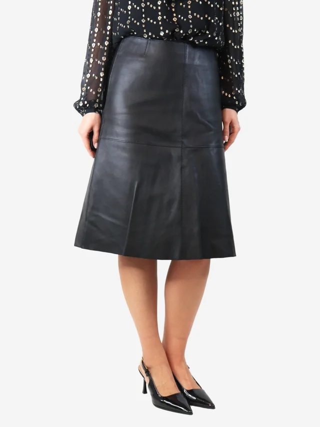 TOTEME Black leather midi skirt in Black Leather from Sign of the Times