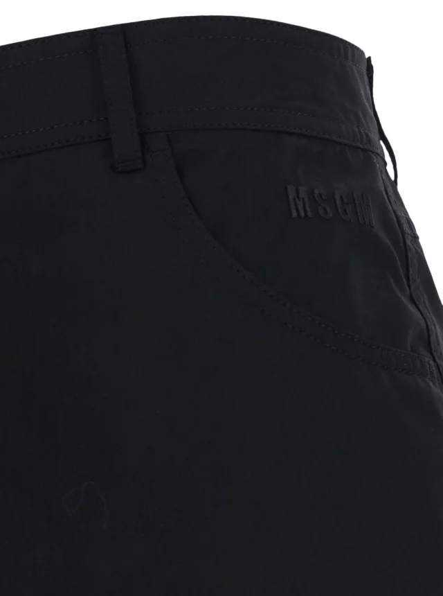 Msgm Black Pants with logo lettering embroidery on the side and wide leg in cotton for women in Black 100% Cotton, photo 5 of 6 from Gaudenzi Boutique