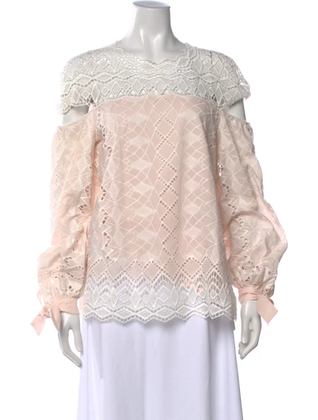 SIMKHAI Patterned Off-The-Shoulder Blouse in white from The RealReal