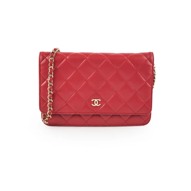 Chanel Wallet On Chain WOC Lambskin Dark Pink in Pink Lambskin from The Purse Affair