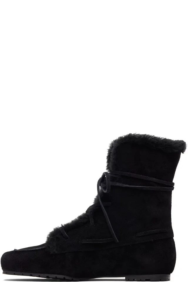 Aeyde Black Paul Shearling Ankle Boots, photo 3 of 5 from SSENSE