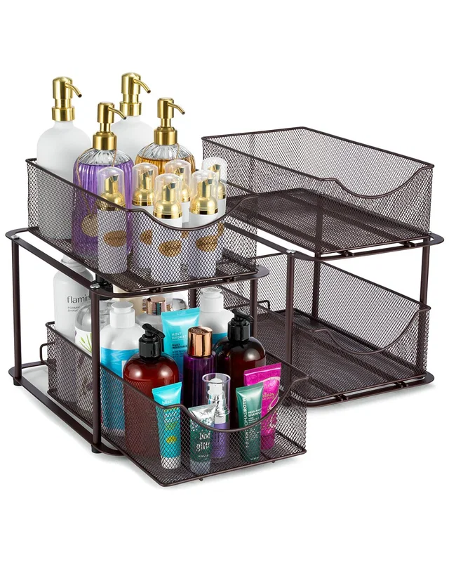 Sorbus Set of 2 Mesh 2 Tier Brown Under Sink Organizers, image 1 of 1 from Rue La La