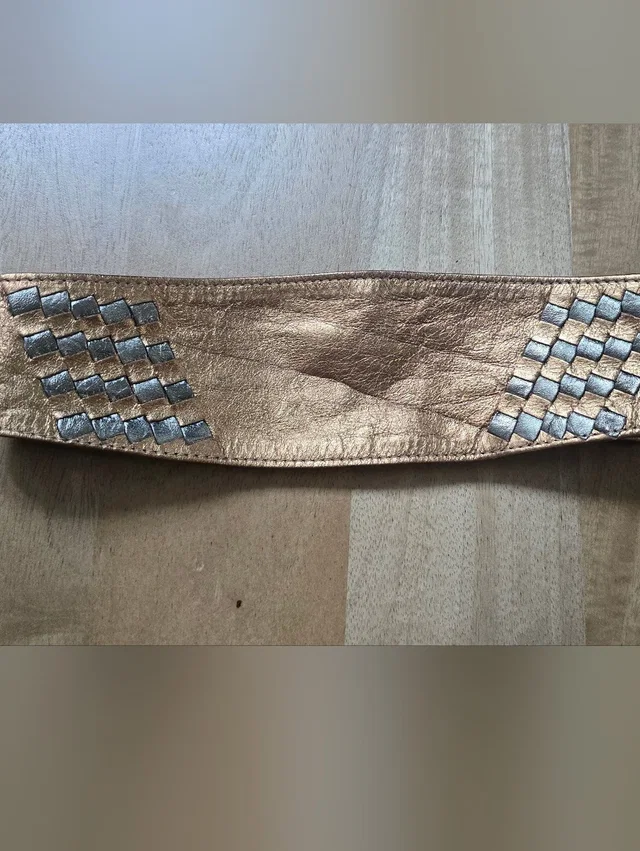 Omega Vintage Leather Wide Contour Belt Metallic Gold Silver Woven Obi Waist in gray|silver|pink Woven leather from Poshmark