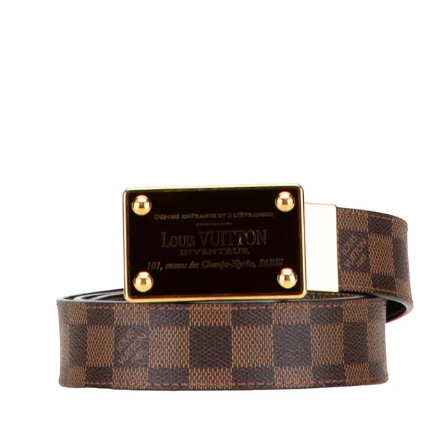 Brown Louis Vuitton Damier Ebene Inventeur Reversible Belt in Brown Canvas from Designer Revival