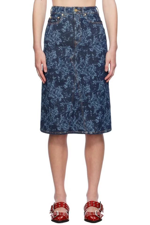 GANNI Blue Lazer Denim Midi Skirt from SSENSE, photo 1 of 1