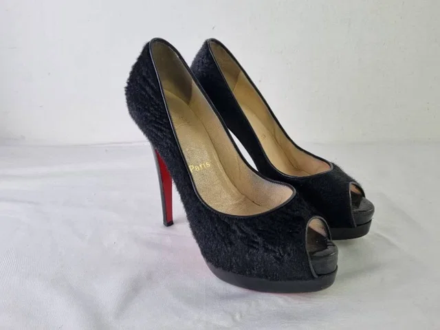 Christian Louboutin Platform Heels Size 4.5 Black in Black Leather from Oxfam Online Shop