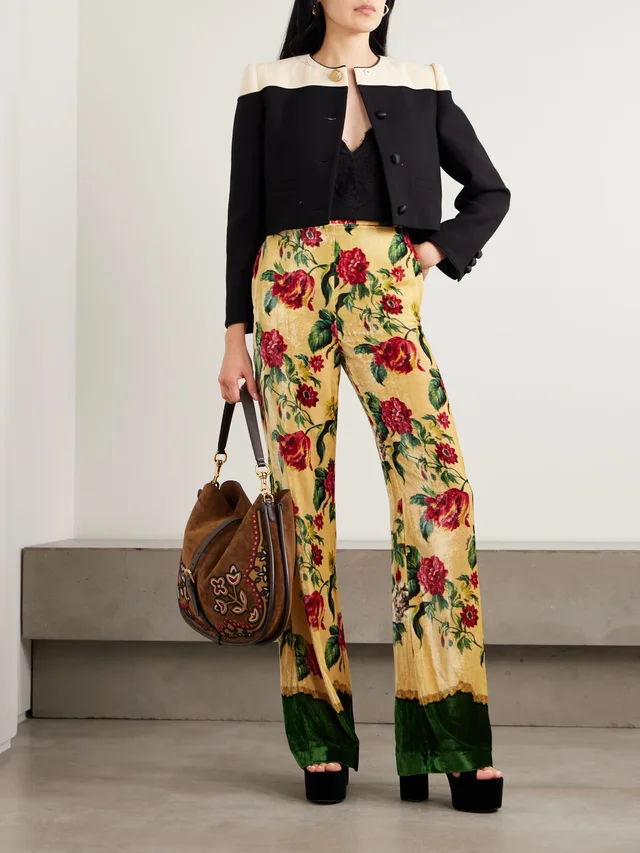 VALENTINO GARAVANI Floral velvet-jacquard straight-leg pants in multi 82% Viscose 18% Silk, photo 2 of 4 from NET-A-PORTER (Canada)