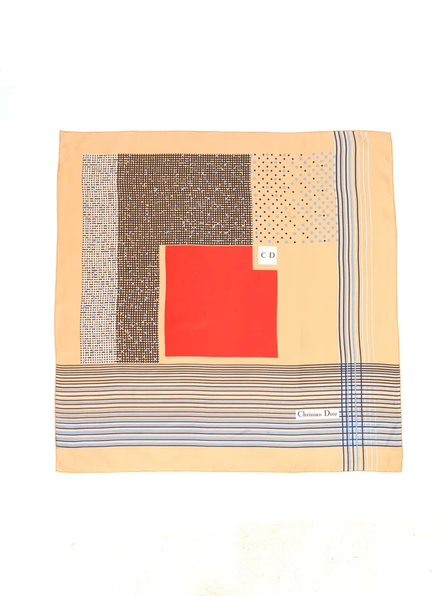 Dior Mixed Print Red Square Silk Scarf in Red Silk from Arcade Vintage