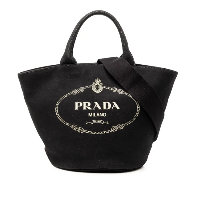 Black Prada Canvas Canapa Logo Tote Satchel in Black Canvas from Designer Revival