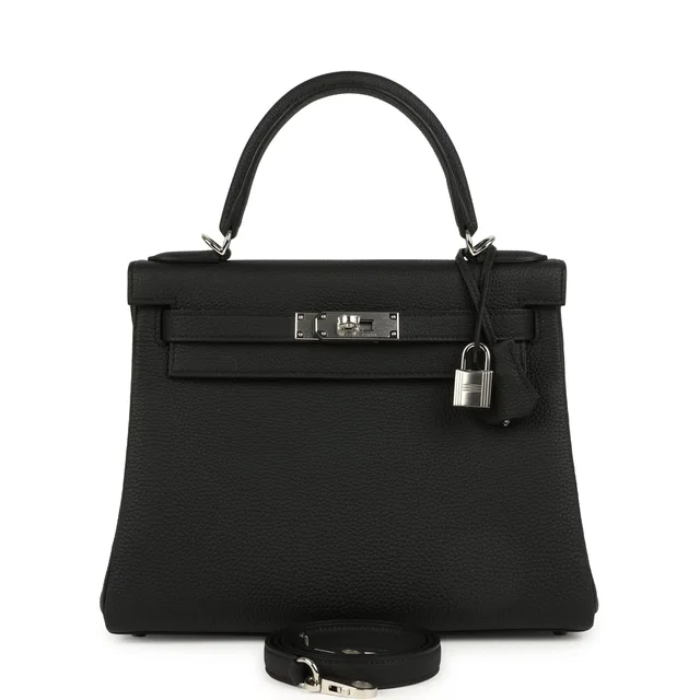Hermès Kelly Retourne 28 Black Togo Palladium Hardware in Black Togo leather from Madison Avenue Couture