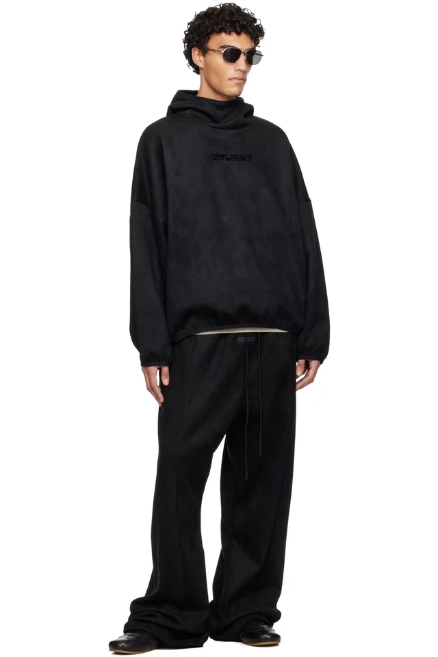Fear of God ESSENTIALS Black Holiday Faux-Suede Fleece Modern Hoodie, photo 4 of 4 from SSENSE