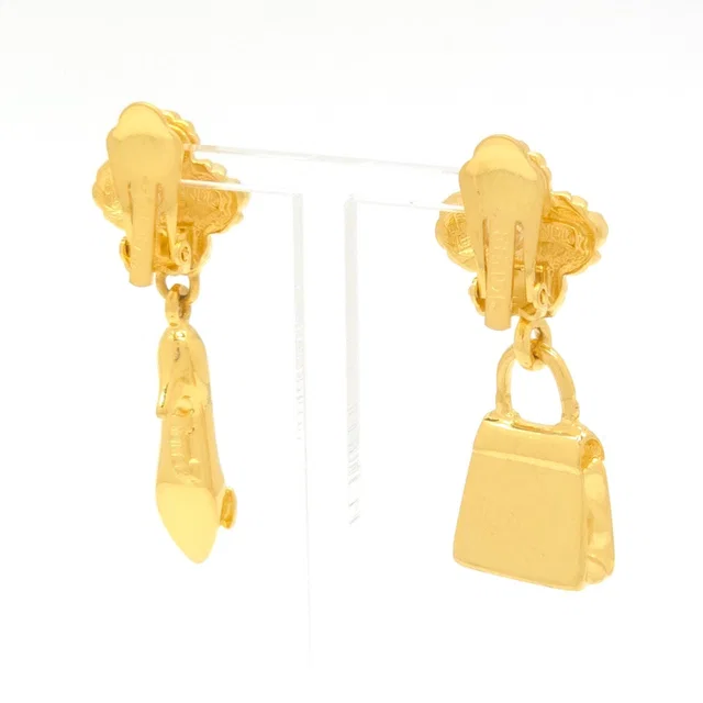 Fendi Bag Pumps Motif Earrings Asymmetric Gold Polished Metal Clip on Vintage in Gold from The Reluxe