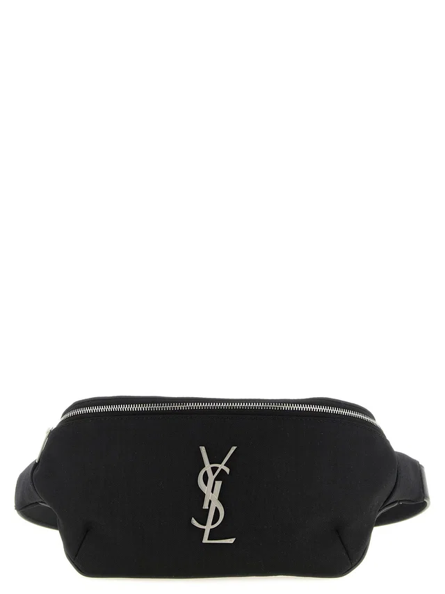 Saint Laurent Cassandre Logo Belt Bag — Black in Black Canvas from HEWI