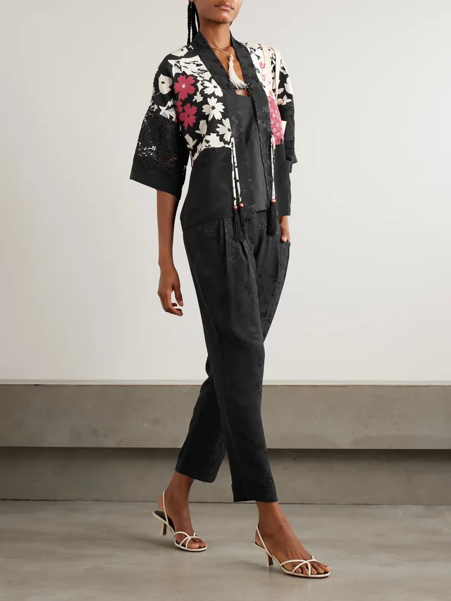 MAISON MAYLE Sunset tasseled lace-trimmed floral-print silk crepe de chine jacket, photo 2 of 2 from NET-A-PORTER (Canada)