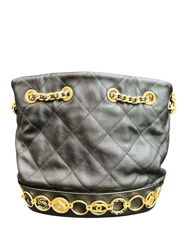 Chanel Lucky Charms Bucket Bag Black Lambskin GHW in Black Lambskin from Luxury Promise